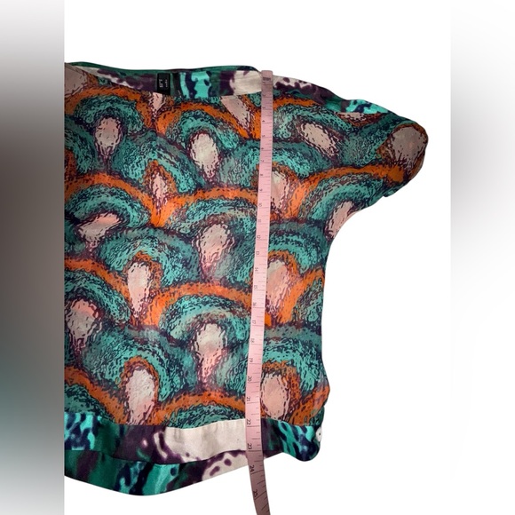 MNG Suit Colorful Orange & Teal Green Patterned Women's Blouse Top Size Small - Picture 4 of 5